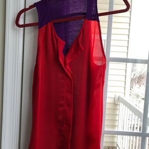 Red and Purple Sleeveless Blouse